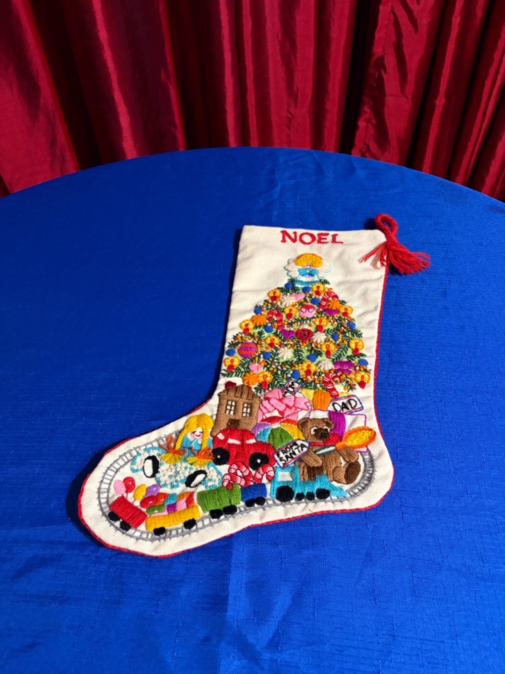 Vtg Crewel Embroidery Christmas Fantasy Stocking Sunset Chris Davenport Complete